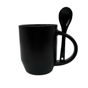 12oz Matte Black Ceramic Magic Mug with Spoon