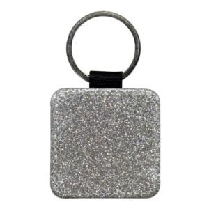 PU Keyring Square Silver Glitter