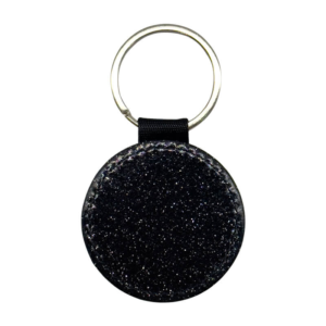 PU Keyring Round Black Glitter
