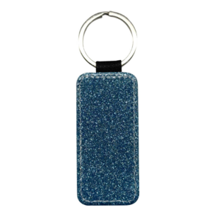 PU Keyring Rectangle Blue Glitter