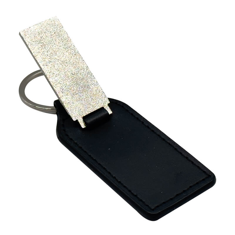PU/Metal Keyring Rectangle Black - Image 4