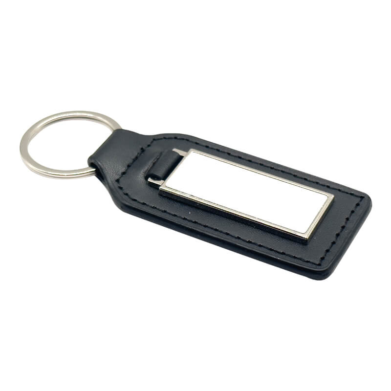 PU/Metal Keyring Rectangle Black - Image 3