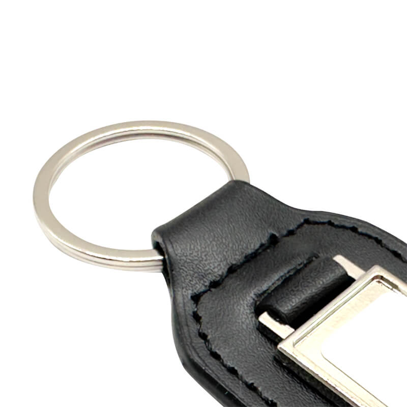PU/Metal Keyring Rectangle Black - Image 2