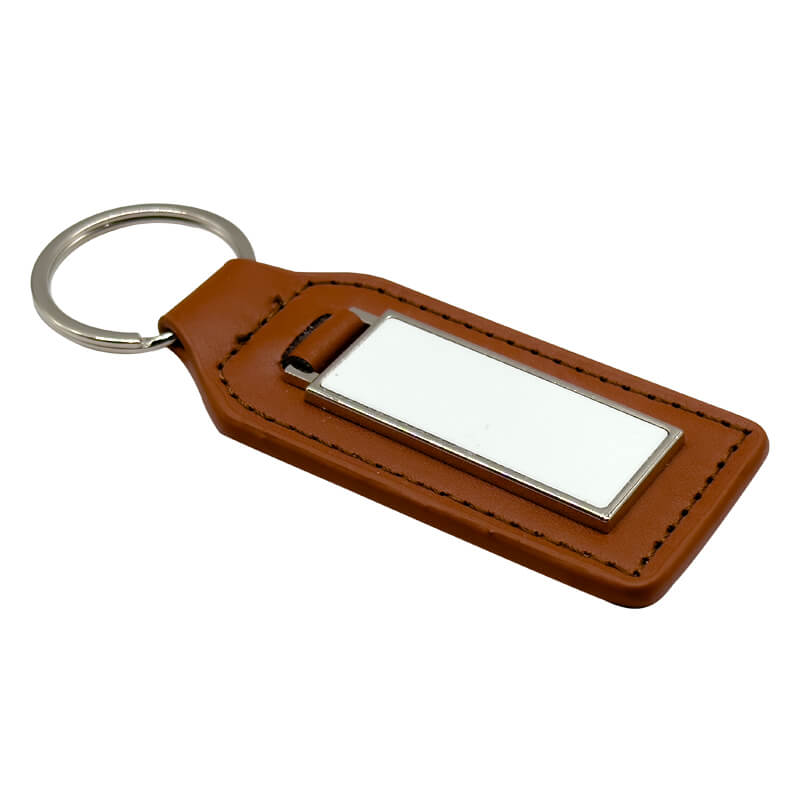 PU/Metal Keyring Rectangle Brown - Image 4