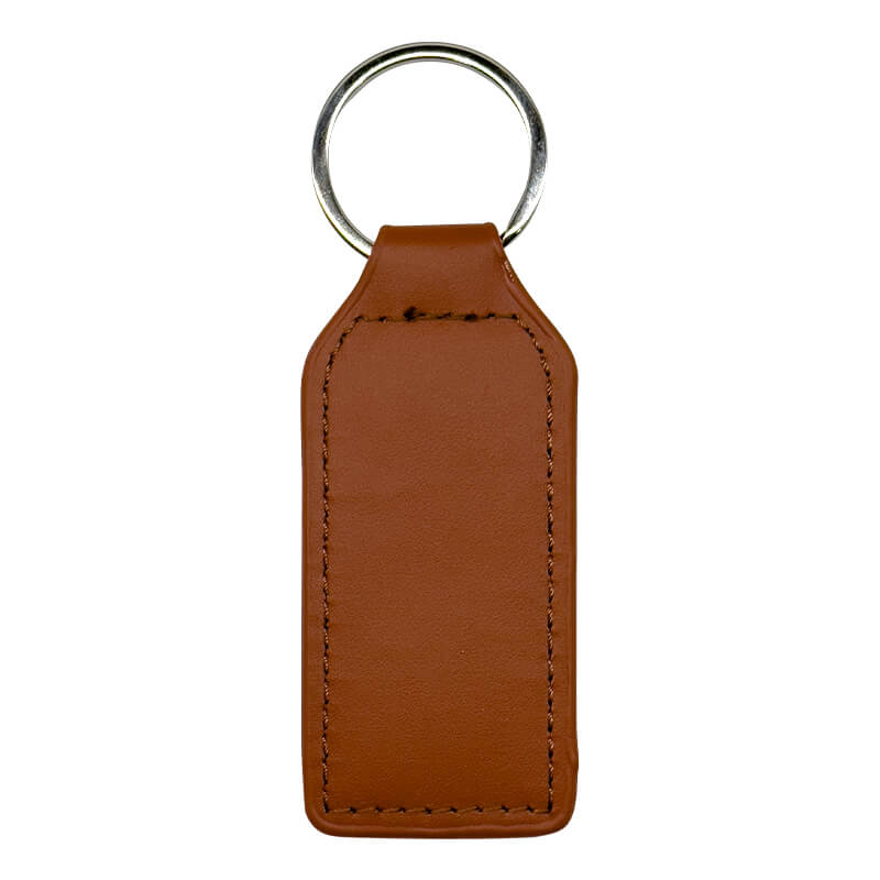PU/Metal Keyring Rectangle Brown - Image 3