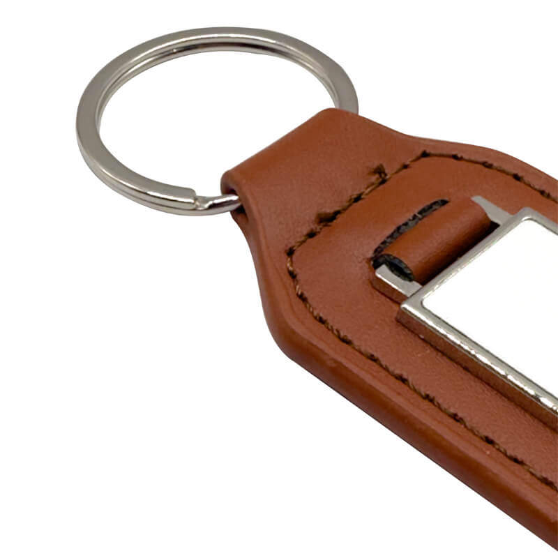 PU/Metal Keyring Rectangle Brown - Image 2