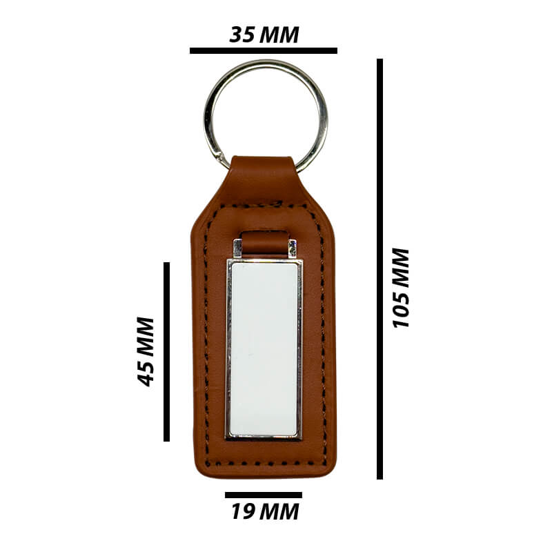 PU/Metal Keyring Rectangle Brown - Image 7