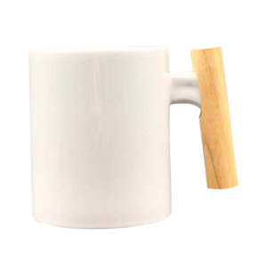11oz White Ceramic Bamboo Handle Mug
