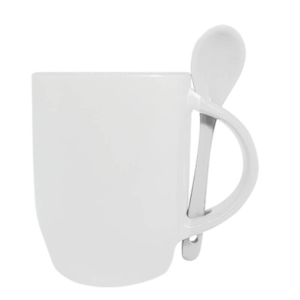 12oz White Ceramic Mug With Spoon