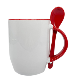 12oz Red Ceramic Mug With Spoon