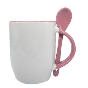 12oz Pink Ceramic Mug With Spoon