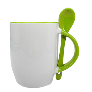 12oz Light Green Ceramic Mug With Spoon