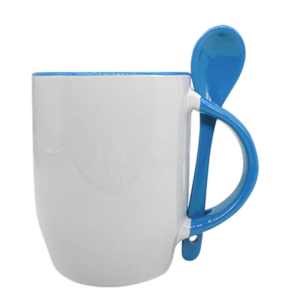12oz Light Blue Ceramic Mug With Spoon